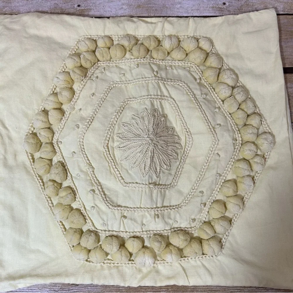 Pottery Barn Pillow Cover Yellow Pom Pom Embroidered 20